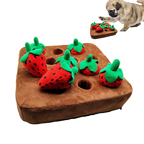 MUMIAO Karotten-Hundespielzeug, Hide And Seek Strawberry Farm Hundespielzeug, 12 Erdbeer-Bereicherung, Hundespielzeug, interaktive Schnüffelmatte Plüsch-Gemüsefeld für Haustier von MUMIAO