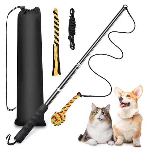 Flirt Pole für Hunde, einziehbarer Teasing Stick mit Köder, interaktives Hundespielzeug für Outdoor-Training, Spielübung, Flirtstock für Welpen, kleine mittelgroße Hunde Flirt Pole für Hunde, einziehbarer Teasing Stick mit Köder, interaktives Hundespielzeug für Outdoor-Training, Spielübung, Flirtstock für Welpen, kleine mittelgroße Hunde von MUMUQ
