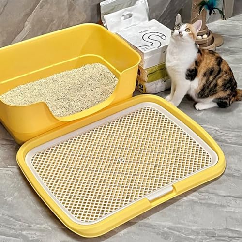 65 x 50 cm Katzentoilette, erhöhte Katzentoilette, Auffangunterlage mit Filterfunktion, große doppellagige Katzenstreu, Auffangrampe für einfache Reinigung, Gelb von MUMUXIAO