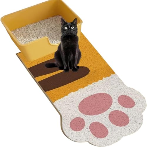 Katzenstreu-Matte mit rutschfester Unterseite, große Streufangmatte für Streukontrolle, Haustier-Fütterunterlage, wasserdicht, leicht zu reinigen (Gelb, 60 x 90 cm) von MUMUXIAO