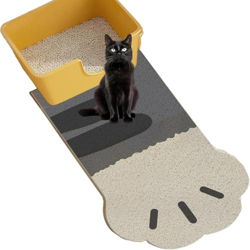 Katzenstreu-Matte mit rutschfester Unterseite, große Streufangmatte für Streukontrolle, Haustier-Fütterunterlage, wasserdicht, leicht zu reinigen (Grau, 60 x 90 cm) von MUMUXIAO