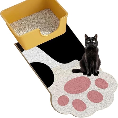 Katzenstreu-Matte mit rutschfester Unterseite, große Streufangmatte für Streukontrolle, Haustier-Fütterunterlage, wasserdicht, leicht zu reinigen (Weiß, 60 x 90 cm) von MUMUXIAO
