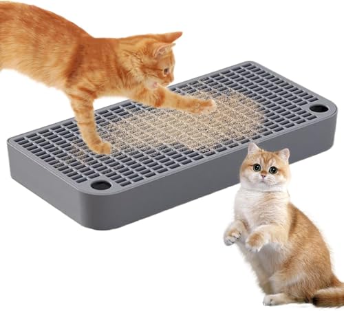 Kleine Katzentoilettenrampe, 32 x 16 x 4 cm, erhöhte Streu, waschbar, Katzentoilette, Hocker für Boden, doppellagige Filterschale, einfache Reinigung, Dunkelgrau von MUMUXIAO