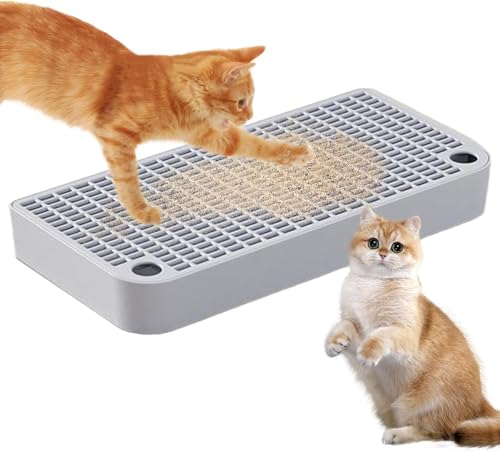 Kleine Katzentoilettenrampe, 32 x 16 x 4 cm, erhöhte Streu, waschbar, Katzentoilette, Hocker für Boden, doppellagige Filterschale, einfache Reinigung, Hellgrau von MUMUXIAO