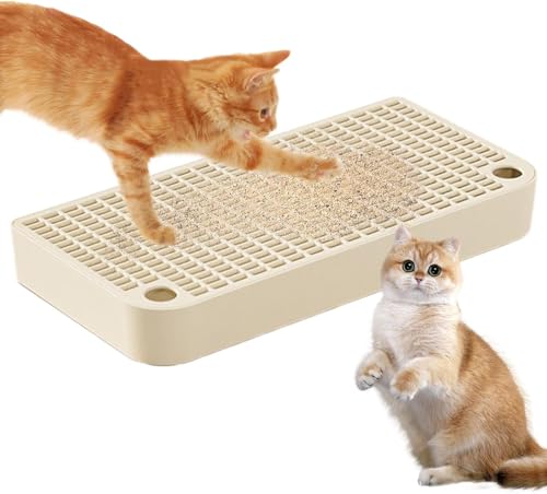 Kleine Katzentoilettenrampe, 32 x 16 x 4 cm, erhöhte Streu, waschbar, Katzentoilette, Hocker für Boden, doppellagige Filterschale, einfache Reinigung, Khaki von MUMUXIAO