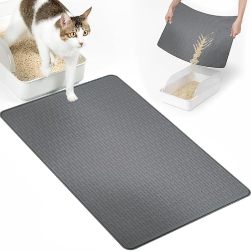 Silikon-Katzenstreu-Matte mit erhöhtem Rand, wasserfest, rutschfeste Gummiunterlage für Boden, einfache Reinigung, 86 x 56 cm, Grau Silikon-Katzenstreu-Matte mit erhöhtem Rand, wasserfest, rutschfeste Gummiunterlage für Boden, einfache Reinigung, 86 x 56 cm, Grau von MUMUXIAO