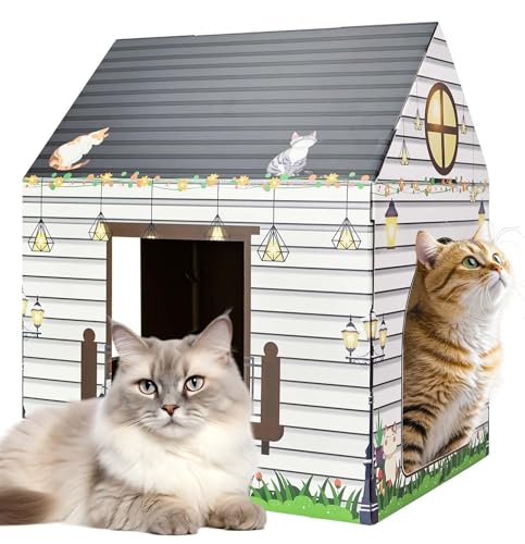 MUNILAIL Katzenhaus aus Karton mit Kratzbaum, 40,6 x 33 x 48,3 cm, Katzenkratzhaus für Indoor-Katzen, Geburtstag, große Katzenkratzbox von MUNILAIL