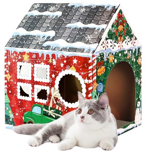 MUNILAIL Weihnachtskatzenhaus aus Karton mit Kratzbaum, 41,9 x 33 x 48,3 cm, Weihnachtskatzenkratzhaus für Innenkatzen, Geburtstag, große Katzenkratzbox MUNILAIL Weihnachtskatzenhaus aus Karton mit Kratzbaum, 41,9 x 33 x 48,3 cm, Weihnachtskatzenkratzhaus für Innenkatzen, Geburtstag, große Katzenkratzbox von MUNILAIL