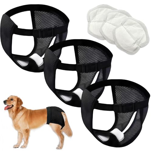 MUNSKT 3 Pack Hunde Läufigkeit Unterhose Hunde Windeln mit 9 Damenbinden Waschbare Schutzhöschen Verstellbare Schutzhose Schwarz (XL) von MUNSKT