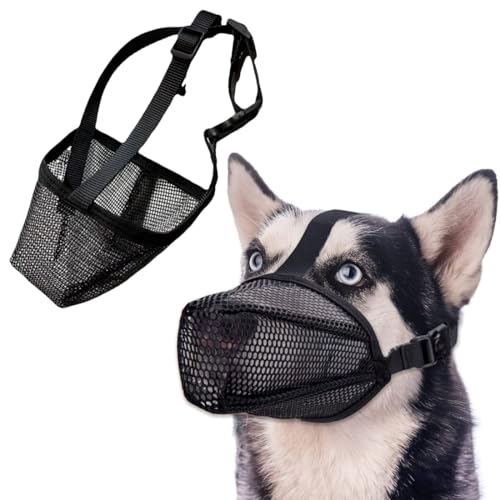 MUNZE Hundemaulkorb, Nylonnetz, Atmungsaktiv Und Bequem, Geeignet Für Mittelgroße Hunde, Mit Verstellbarem Riemen, Hundemaulkorb (Schwarz-M), Maulkorb Für Mittelgroße Hunde. von MUNZE