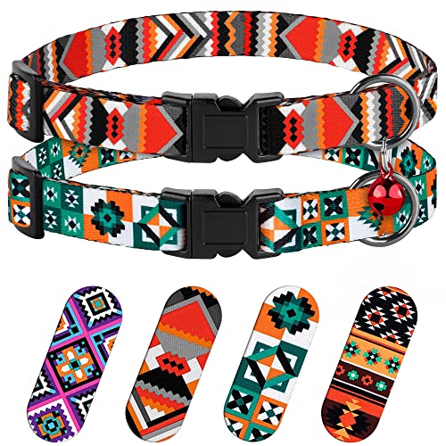 Breakaway Katzenhalsband mit Glöckchen – 2 Stück Sicherheits-Halsbänder mit Tribal-Muster, geometrisches Aztekenmuster, für Katzen, Kätzchen (geometrisch + skandinavisch) von MUROM