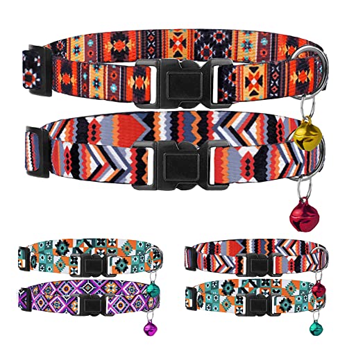 Breakaway Katzenhalsband mit Glöckchen – 2 Stück Sicherheits-Tribal-Muster Geometrischer Azteken-Druck Halsbänder für Katzen Kätzchen (Tribal + Geometrisch) von MUROM