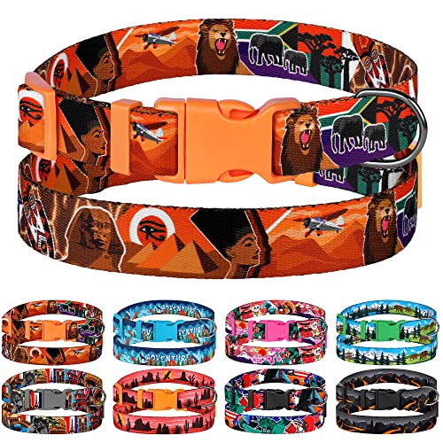 Hundehalsband, Reisemuster, verstellbar, Nylon, für kleine, mittelgroße und große Hunde, Welpen, Designer-Aufdruck (Afrika, Halsumfang 35,6 cm - 45,7 cm) von MUROM