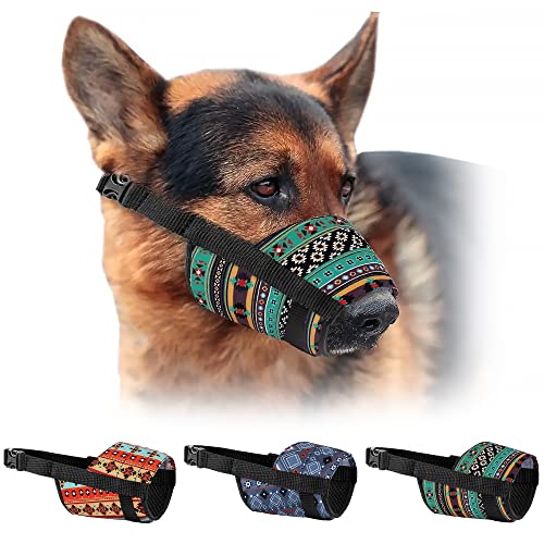 MUROM Muster Hund Maulkorb für kleine, mittelgroße und große Hunde, Welpenaufdruck, verstellbar, atmungsaktiv, Haustier-Maulkörbe, Anti-Bell, Beißen, Mundbedeckung (Tribal, M/L) von MUROM