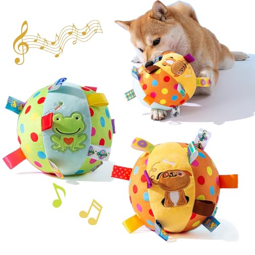 MUSTIGER Hundespielzeug, weich gefüllte Plüschbälle mit Glockenklang, interaktives Apportierspiel für mittelgroße und große Haustiere, 15 cm, interaktives Kauspielzeug für Haustiere, 2 Stück von MUSTIGER
