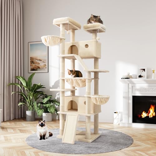 MUTICOR kratzbaum groß,206 cm hoch, Mehreren Ebenen Großes Kletterbaumhaus für große Katzen/Kratzbaum für Wohnungskatzen/Plüsch-Sitzplattformen/Korbhängematte/breite Basis/Beige MUTICOR kratzbaum groß,206 cm hoch, Mehreren Ebenen Großes Kletterbaumhaus für große Katzen/Kratzbaum für Wohnungskatzen/Plüsch-Sitzplattformen/Korbhängematte/breite Basis/Beige von MUTICOR