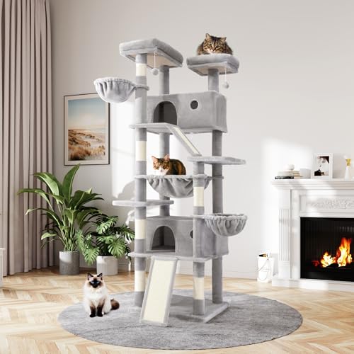 MUTICOR kratzbaum groß,206 cm hoch, Mehreren Ebenen Großes Kletterbaumhaus für große Katzen/Kratzbaum für Wohnungskatzen/Plüsch-Sitzplattformen/Korbhängematte/breite Basis/Grau MUTICOR kratzbaum groß,206 cm hoch, Mehreren Ebenen Großes Kletterbaumhaus für große Katzen/Kratzbaum für Wohnungskatzen/Plüsch-Sitzplattformen/Korbhängematte/breite Basis/Grau von MUTICOR