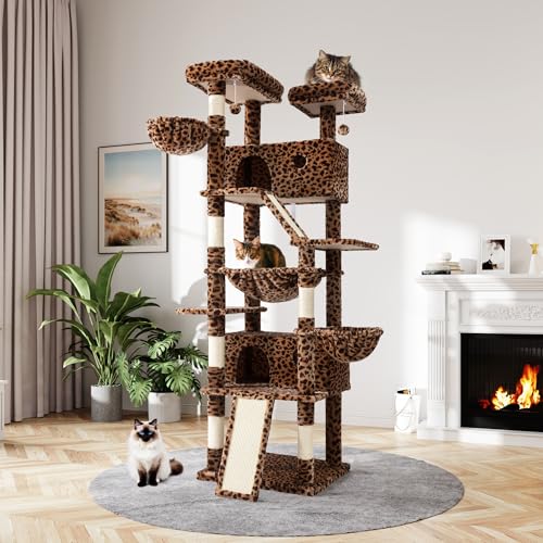 MUTICOR kratzbaum groß,206 cm hoch, Mehreren Ebenen Großes Kletterbaumhaus für große Katzen/Kratzbaum für Wohnungskatzen/Plüsch-Sitzplattformen/Korbhängematte/breite Basis/Leopardenmuster MUTICOR kratzbaum groß,206 cm hoch, Mehreren Ebenen Großes Kletterbaumhaus für große Katzen/Kratzbaum für Wohnungskatzen/Plüsch-Sitzplattformen/Korbhängematte/breite Basis/Leopardenmuster von MUTICOR