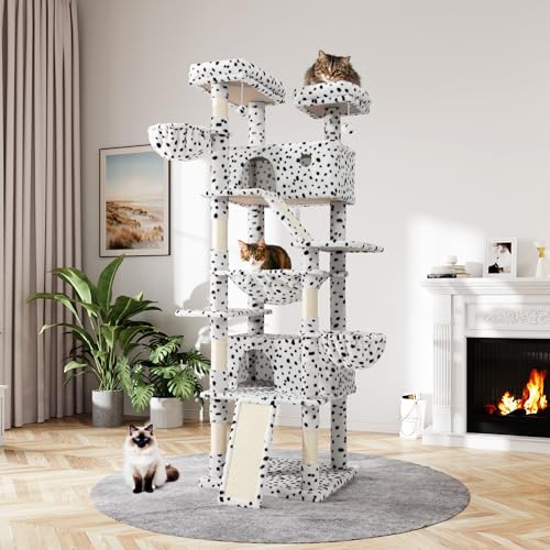MUTICOR kratzbaum groß,206 cm hoch, Mehreren Ebenen Großes Kletterbaumhaus für große Katzen/Kratzbaum für Wohnungskatzen/Plüsch-Sitzplattformen/Korbhängematte/breite Basis/Weiß und schwarzer Fleck MUTICOR kratzbaum groß,206 cm hoch, Mehreren Ebenen Großes Kletterbaumhaus für große Katzen/Kratzbaum für Wohnungskatzen/Plüsch-Sitzplattformen/Korbhängematte/breite Basis/Weiß und schwarzer Fleck von MUTICOR