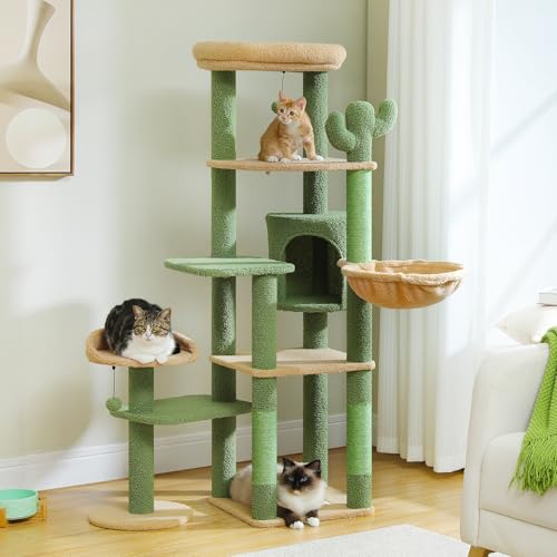 MUTTROS 59 Zoll Kaktus Katzenbaum, Hoher Katzenbaum für Große Katze, Mehrstufiger Katzenturm, Katzenbaum für Indoor-Katzen, Katzenhaus mit großer Hängematte, Kratzbaum und 2 Sitzstangen, Grün MUTTROS 59 Zoll Kaktus Katzenbaum, Hoher Katzenbaum für Große Katze, Mehrstufiger Katzenturm, Katzenbaum für Indoor-Katzen, Katzenhaus mit großer Hängematte, Kratzbaum und 2 Sitzstangen, Grün von MUTTROS