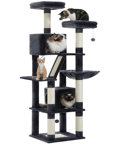MUTTROS Hoher Katzenbaum 180,1 cm, großer Katzenbaum für Indoor-Katzen, mehrstöckiges Plüsch-Katzenhaus mit 6 Kratzstämmen, 2 Kratzbrettern, 2 Sitzstangen, 2 Höhlen, Hängematte, 2 Pompons, Dunkelgrau MUTTROS Hoher Katzenbaum 180,1 cm, großer Katzenbaum für Indoor-Katzen, mehrstöckiges Plüsch-Katzenhaus mit 6 Kratzstämmen, 2 Kratzbrettern, 2 Sitzstangen, 2 Höhlen, Hängematte, 2 Pompons, Dunkelgrau von MUTTROS