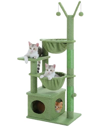 MUTTROS Kaktus Katzenbaum, 120,9 cm Katzenturm mit 2 Metallrahmen-Hängematte, Katzenkratzbaum für Indoor-Katzen mit 2 abnehmbaren Pompon-Sticks für Kätzchen, Grün MUTTROS Kaktus Katzenbaum, 120,9 cm Katzenturm mit 2 Metallrahmen-Hängematte, Katzenkratzbaum für Indoor-Katzen mit 2 abnehmbaren Pompon-Sticks für Kätzchen, Grün von MUTTROS