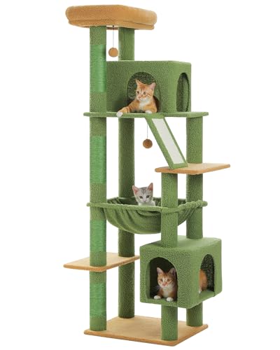 MUTTROS Kaktus-Katzenbaum für große Katzen, 180,3 cm hoher Katzenturm, großer Katzenbaum für Indoor-Katzen, mehrstöckiges Katzenhaus-Möbel mit 2 großen Höhlenbetten, gemütlicher Hängematte und MUTTROS Kaktus-Katzenbaum für große Katzen, 180,3 cm hoher Katzenturm, großer Katzenbaum für Indoor-Katzen, mehrstöckiges Katzenhaus-Möbel mit 2 großen Höhlenbetten, gemütlicher Hängematte und von MUTTROS