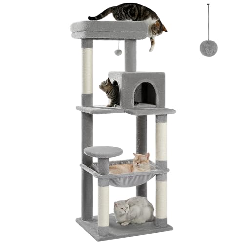 MUTTROS Katzenbaum für große Katzen mit Metall Plüsch Große Hängematte, 143 cm Katzenturm für Indoor Katzen mit 2 Türen Haus, 6-stöckige Katzenregale mit Kratzstämmen und großer Sitzstange, Grau MUTTROS Katzenbaum für große Katzen mit Metall Plüsch Große Hängematte, 143 cm Katzenturm für Indoor Katzen mit 2 Türen Haus, 6-stöckige Katzenregale mit Kratzstämmen und großer Sitzstange, Grau von MUTTROS