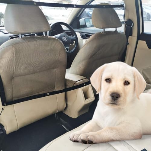 MUU Hundeauto-Barriere mit verstellbarem Seil und Haken, 115 x 62 cm, Universal Hundeschutz für Rücksitz, Mesh-Barriere Autoverteiler, Sicherheitsnetz für Hund, Haustier, für SUV, LKW, von MUU