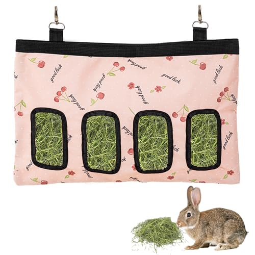 Kleine Haustier Heu Feeder Tasche, Meerschweinchen Heu Tasche mit 4 Löchern, Rosa Hängende Fütterung Heu für Kleine Haustiere, Automatische Futterspender Tasche Hängendes Design für Kaninchen und von MUU