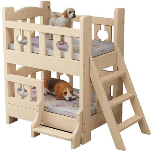 MUUNS Hunde-Etagenbett für kleine, mittelgroße und große Haustiere, Haustierbett mit doppellagigem Holzrahmen und Stufen, abnehmbar,A,68×48cm(27×19in) von MUUNS