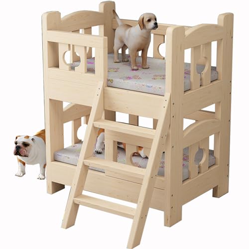 MUUNS Hunde-Etagenbett für kleine, mittelgroße und große Haustiere, Haustierbett mit doppellagigem Holzrahmen und Stufen, abnehmbar,B,100×65cm(39×26in) von MUUNS