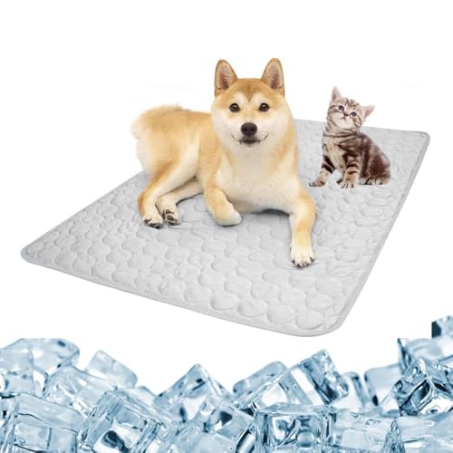 MUYAPAY Kühlmatte Hund, Kühlmatte Katze rutschfest Weich, Kühlmatte für Hunde (50 × 40cm), Kühldecke Hund Waschbar, Hunde Kühlmatte für Sommer, für Zuhause, Draussen, Im Auto（Grau） von MUYAPAY