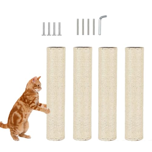 MUYG 4 Pcs Cat Scratching Post Replacement for Indoor 15.7 x 3.1 Inches Cats Tree Replacement Parts Natural Sisal Cat Scratch Posts Refill Pole Part with M8 Screws Spare Cat Furniture Accessories von MUYG