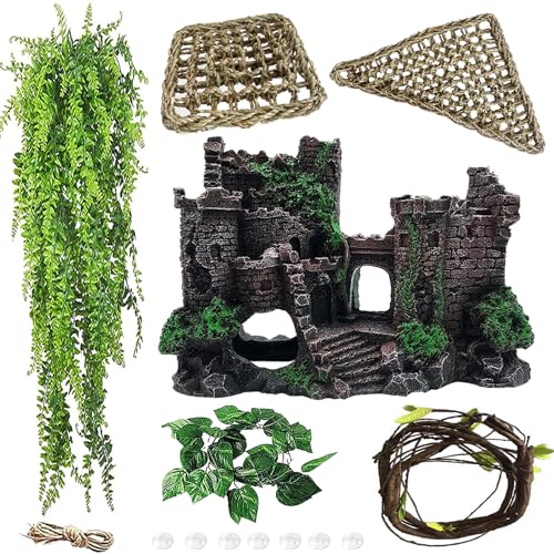 MUYG Tank-Zubehör für Bartagamen, Kunstharz, klassische Schloss, Reptilien-Hängematten, Kletterlebensraum, hängende Dschungelranken, flexible Blätter, Kletterdekoration für Chamäleon, Eidechse, Gecko, MUYG Tank-Zubehör für Bartagamen, Kunstharz, klassische Schloss, Reptilien-Hängematten, Kletterlebensraum, hängende Dschungelranken, flexible Blätter, Kletterdekoration für Chamäleon, Eidechse, Gecko, von MUYG