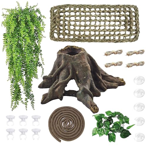MUYG 5 Stück Tankzubehör für Bartagamen, inklusive Harz, hohle Baumwurzel, Reptilien, Lebensraum, Versteck, Dekoration, hängende Dschungelranken, flexible Blätter, Kletterdekorationen für Eidechse, MUYG 5 Stück Tankzubehör für Bartagamen, inklusive Harz, hohle Baumwurzel, Reptilien, Lebensraum, Versteck, Dekoration, hängende Dschungelranken, flexible Blätter, Kletterdekorationen für Eidechse, von MUYG