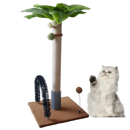 MUYG 74,9 cm hoher Kratzbaum aus natürlichem Sisal, mit Selbstpfleger für große Katzen, Kätzchen, Kratzbäume mit hängendem Ball und Federball für ausgewachsene Katzen, Kätzchen (Kaffee) von MUYG