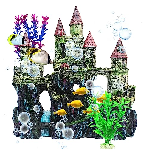 MUYG Aquarium-Schloss-Dekorationen, Harz-Schloss für Aquarien mit zufälliger Farbe, Pflanzendekor-Zubehör für Süß- und Salzwasseraquarien (Rot) von MUYG