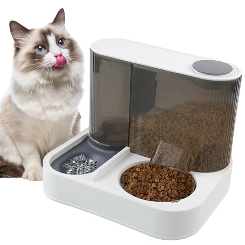 MUYG Automatischer Schwerkraft-Katzen-Futterspender mit Edelstahl-Futternapf, 2-in-1-Katzen-Futterspender und Wasserspender, abnehmbares Wasser- und Futterspender-Set für Welpen, Kätzchen, kleine von MUYG