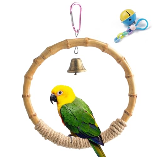 MUYG Bambusring Vogelschaukel, großer Kreiskäfig, Hängespielzeug, Vogelsitzstange, Kletterspielzeug, stabil, natürliche Vögel, Hanfseil, Schaukeln für Wellensittiche, Nymphensittiche, Sittiche, Finken MUYG Bambusring Vogelschaukel, großer Kreiskäfig, Hängespielzeug, Vogelsitzstange, Kletterspielzeug, stabil, natürliche Vögel, Hanfseil, Schaukeln für Wellensittiche, Nymphensittiche, Sittiche, Finken von MUYG
