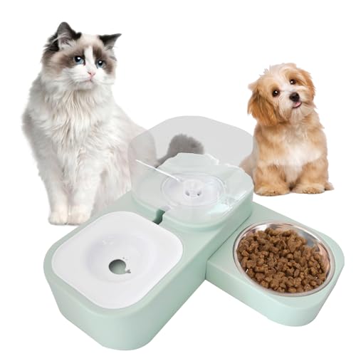 MUYG Automatischer Futterspender und Wasserspender für Haustiere, 2-in-1, für Hunde und Katzen, Schwerkraftfutter, Wasser-Set mit abnehmbarem Edelstahlnapf, All-in-One-Haustier-Bewässerungsgerät und von MUYG
