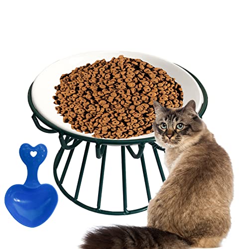 MUYG Flacher Keramik-Katzennapf mit Metallständer, teilbar, erhöht, für Katzen, Futter, Wassernäpfe, Haustier-Futternäpfe, Haustierbedarf für erwachsene Katzen, kleine Hunde (grün) von MUYG