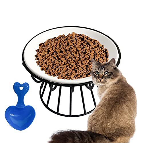 MUYG Flacher Keramik-Katzennapf mit Metallständer, teilbar, erhöht, für Katzen, Futter, Wassernäpfe, Haustier-Futternäpfe, Haustierbedarf für erwachsene Katzen, kleine Hunde (schwarz) von MUYG
