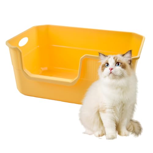 MUYG Große Katzentoilette mit hohen Seiten, hohe Seiten, kratzfester Kunststoff, offene Oberseite, Kätzchentoilette, leicht zu reinigen, Gelb MUYG Große Katzentoilette mit hohen Seiten, hohe Seiten, kratzfester Kunststoff, offene Oberseite, Kätzchentoilette, leicht zu reinigen, Gelb von MUYG