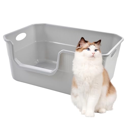 MUYG Große offene Katzentoilette, niedriger Eingang, hohe Seiten, spritzwassergeschützt, graue Katzentoilette, Kunststoff-Klo mit hohen Seiten, leicht zu reinigen MUYG Große offene Katzentoilette, niedriger Eingang, hohe Seiten, spritzwassergeschützt, graue Katzentoilette, Kunststoff-Klo mit hohen Seiten, leicht zu reinigen von MUYG