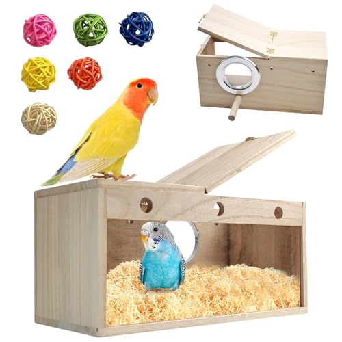 MUYG Großer Acryl-Sittich-Nistkasten, transparenter Papageienzuchtkasten mit Sitzstange, natürliches Holz, Vogelkäfighaus, visuelles Nymphensittich-Nest für Lovebirds Wellensittiche, Finken von MUYG