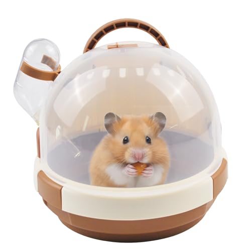 MUYG Hamsterkäfig, tragbar, für Kleintiere, Tragetasche mit Wasserflasche, Kunststoff, atmungsaktiv, Meerschweinchen, ausgehender Käfig für Zwerghamster, Frettchen, Chinchillas, Igel (braun) von MUYG