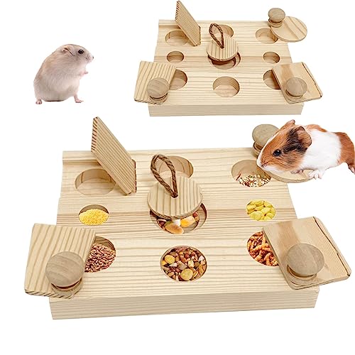 MUYG Holz-Bereicherungsspielzeug für kleine Haustiere, 6-in-1 Meerschweinchen, interaktiver Leckerli-Spender, lustiges Spielzeug, Versteck-Leckereien, Hase (2 Stück, 17.7x17x17x15x1.9x1.9x2x2x2 cm) von MUYG