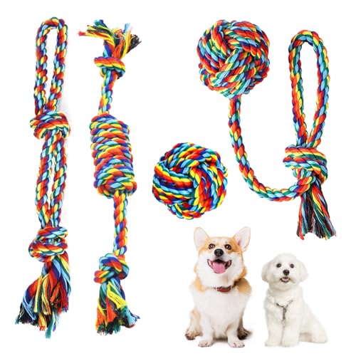 MUYG Hundespielzeug für aggressive Kauer, 4 Stück, robustes Kauspielzeug für mittelgroße Hunde, unzerstörbares Seilspielzeug für mittelgroße und kleine Rassen, robustes, interaktives Hundespielzeug von MUYG