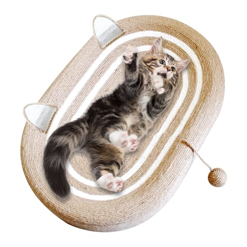 MUYG Katzenkratzbett, 3-in-1, Sisal-Kratzbrett für den Innenbereich, ovale Katzenkratzmatte, langlebiges Kratzbett, runde Schüssel mit Spielzeugbällen für Katzen, Kätzchen, Welpen (61 x 39,9 x 8,9 cm) von MUYG
